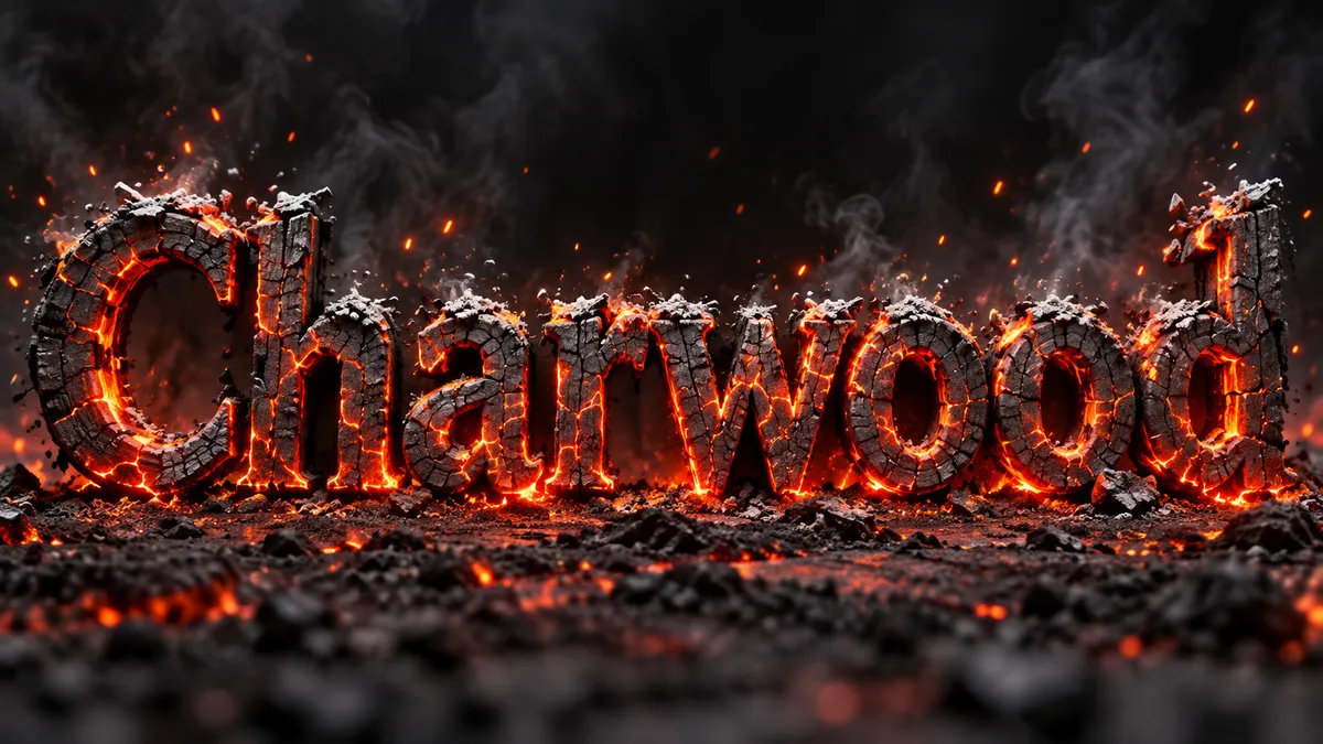 "Charwood" rendered with the Burning Text