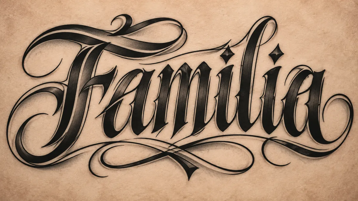 "Familia" rendered with the Chicano Lettering