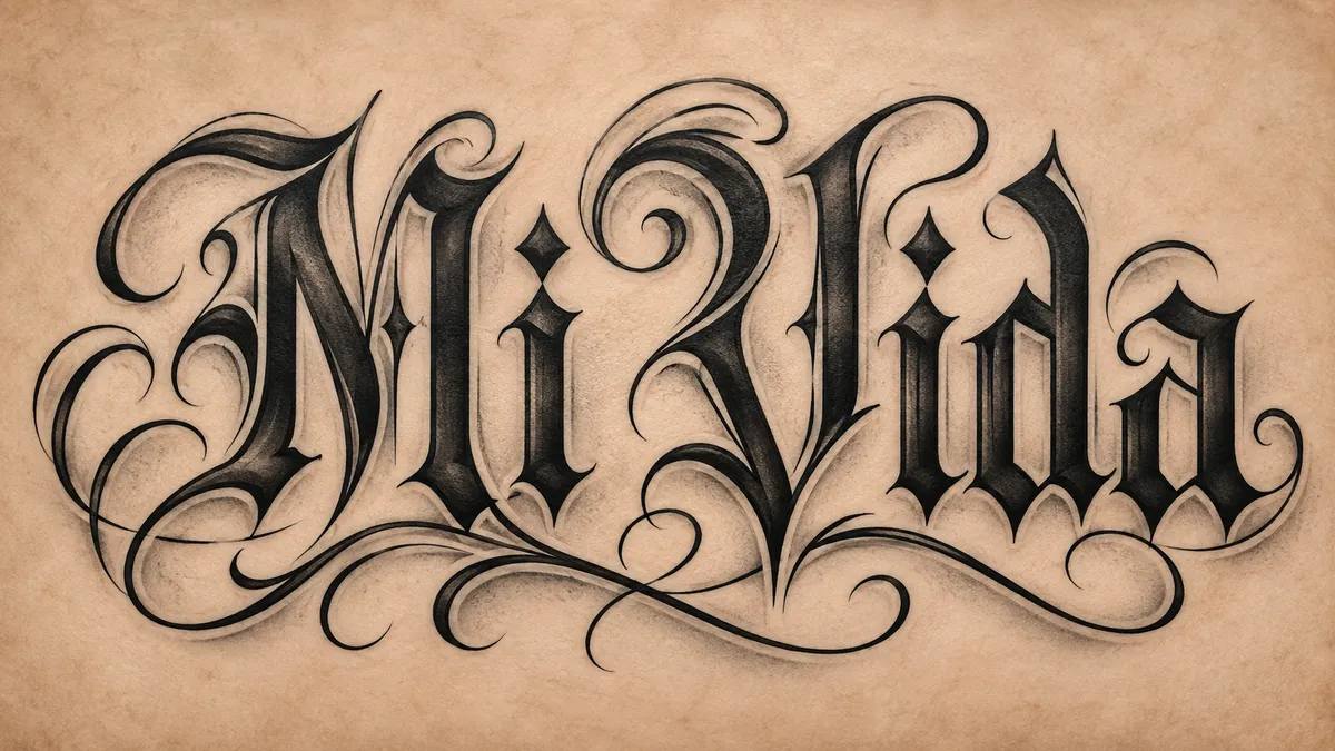 "Mi Vida" rendered with the Chicano Lettering