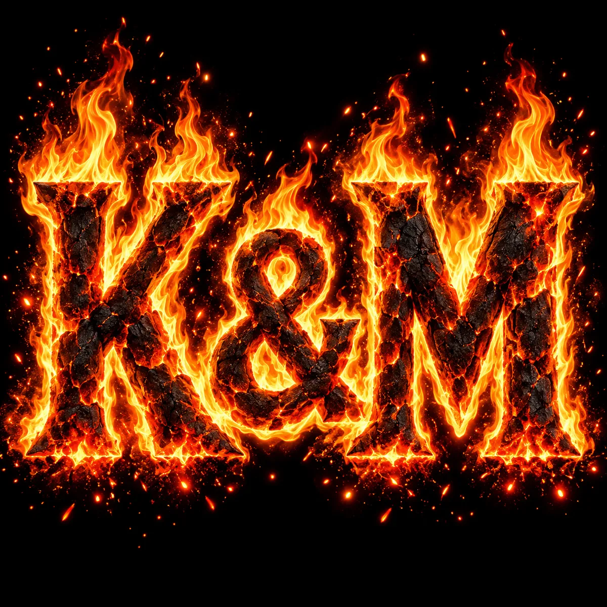 "K&M" rendered with the Fire Letters