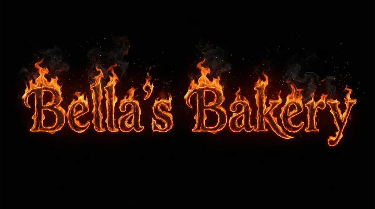 "Bella's Bakery" rendered with the Fire Text