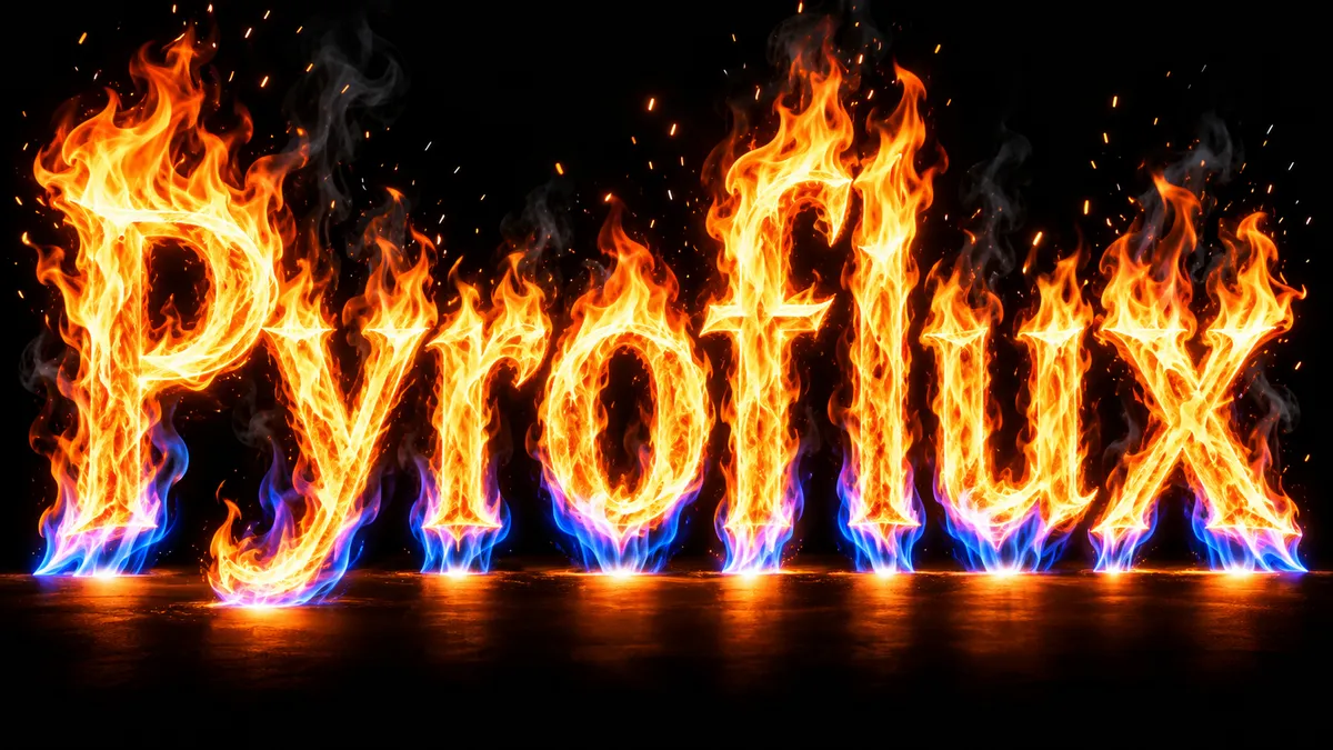 "Pyroflux" rendered with the Fire Text