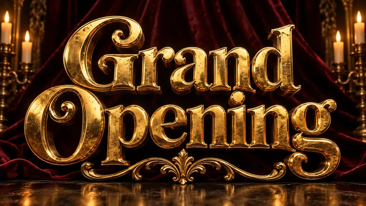 "Grand Opening" rendered with the Gold Text