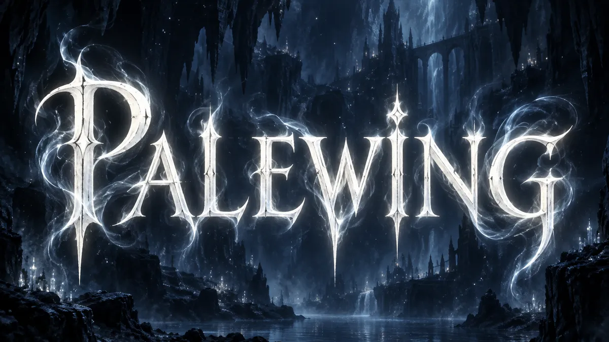 "Palewing" rendered with the Hollow Knight Font