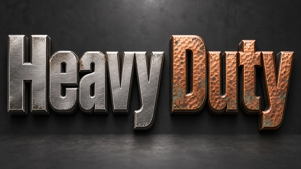 "Heavy Duty" rendered with the Metallic Text