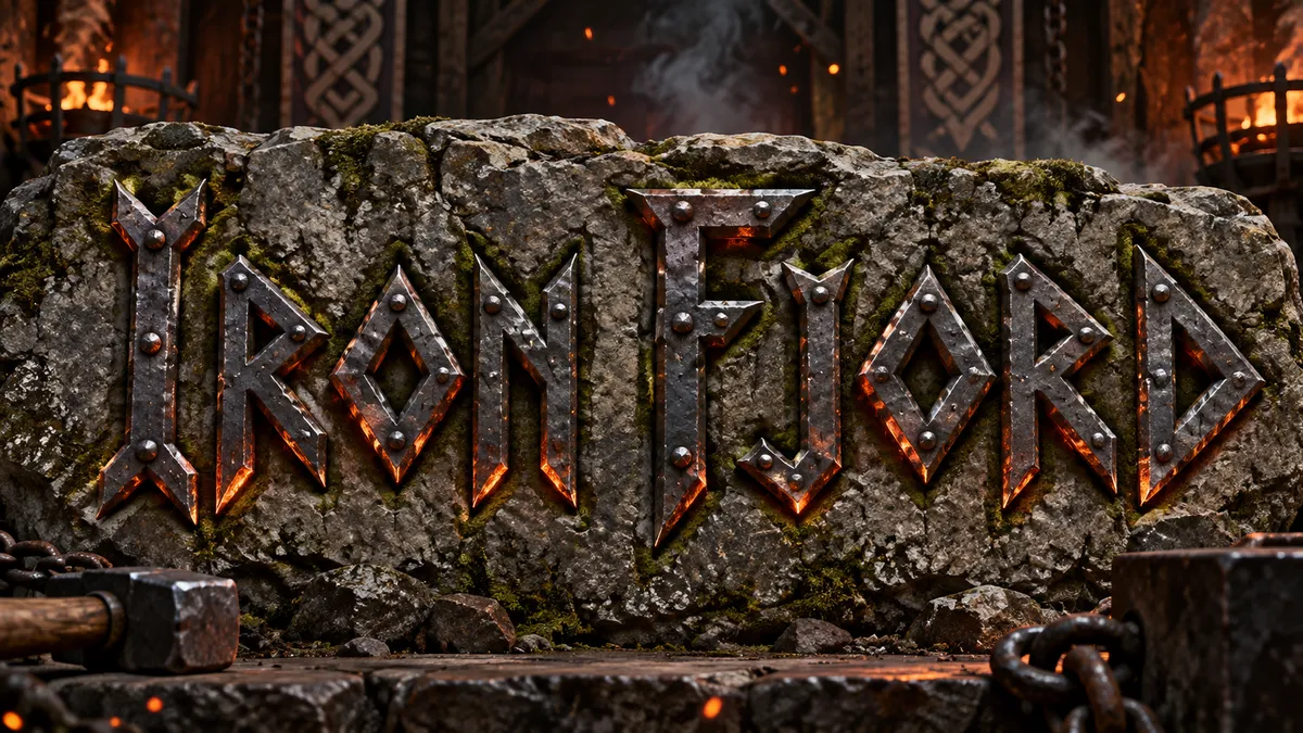 "Iron Fjord" rendered with the Viking Lettering