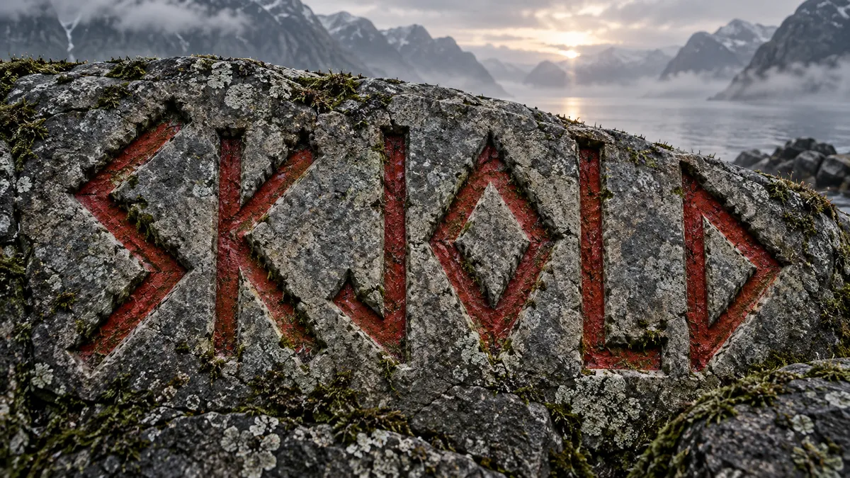 "Skjold" rendered with the Viking Lettering